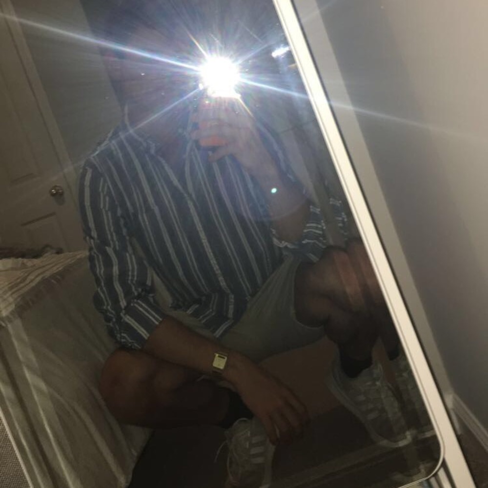 blue/white striped button down